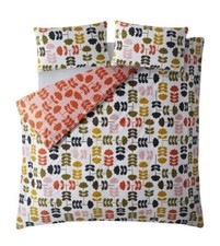 UK New Orla#Kiely style Cut Stem Multi-Paprika Duvet Cover & Pillowcase Set Hot