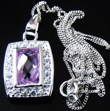 NEW BOXED STERLING 925 SILVER 💕PINK CUSHION CUT PENDANT NECKLACE + 18" CHAIN