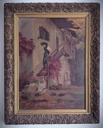 Antique oil painting woman - antique,