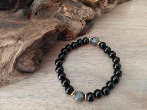 Black tourmaline obsidian - black,