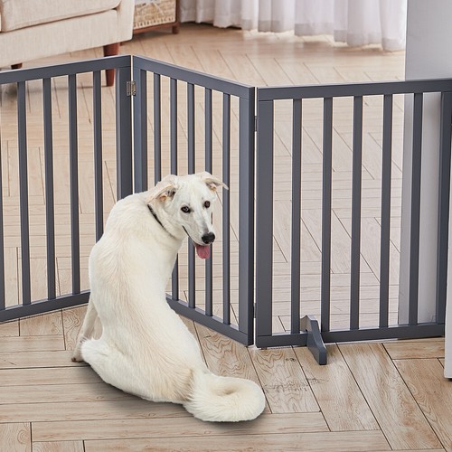 Folding pet gate wooden dog - wooden,