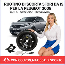 ? Ruotino di Scorta 19" 5Fori Peugeot 3008 ✅ Kit Cric Guanti Cacciavite ?️