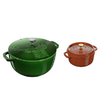 STAUB 2PCS:  STAUB 26CM FRENCH OVEN STAG BASIL GREEN + 22CM CINNAMON COCOTTE