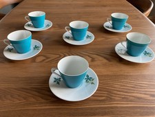 Seltmann Weiden Bavaria “Monika” Porcelain 6 Cups Saucers Vintage Germany Teal