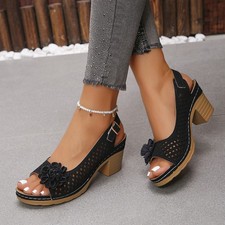 Womens Mid Wedge Heel Flower