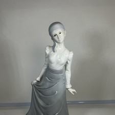 NAO by Lladro Woman Figurine Grey Dress Scarf Porcelain Lady. 10.5” tall. Vintag