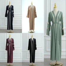 Eid Women Cardigan Fashion Elegant Muslim Bow With Belt Abaya Islam Clothing