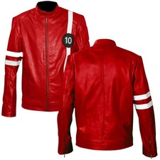 Men's New Ben 10 Red Leather Fan Jacket Cosplay Alien Swarm Stylish Biker Jacket