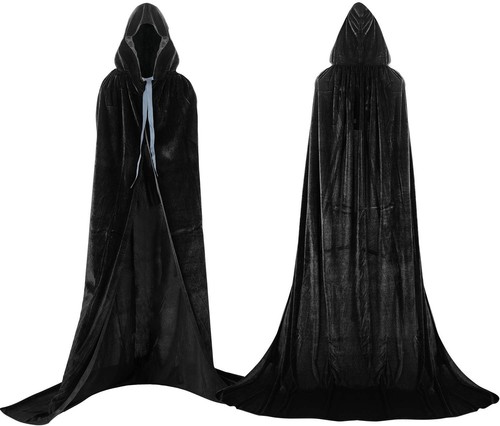Black hooded cloak maxi cape - black,