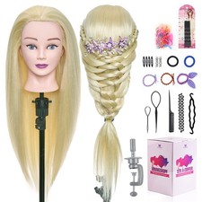50% Real Human Hair Training Head Hairdressing Styling Practice Mannequin Doll
