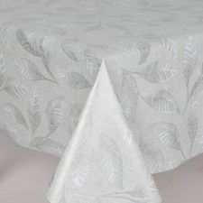 Silver Leaves PVC  Vinyl Table Cloth Wipe Clean