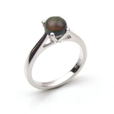 Silver Ring Natural Black Opal Cabochon Set in Sterling Silver