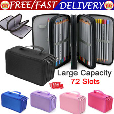 Large 72 Slot Pen Pencil Case Zip Pouch Bag Stationery with Compartments UK
