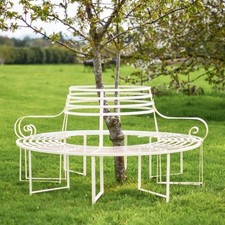 Deluxe Wrought Iron Arched Garden Full Tree Seat in Cream