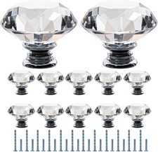 FURNIWARE Clear Crystal Door Knobs, 12 Pcs 50mm Crystal Glass Door Drawer Knobs