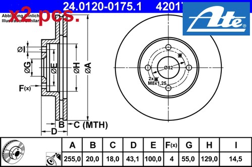 Pcs front brake disc - x2,