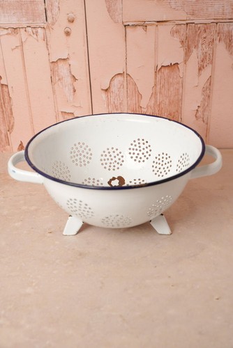 Vintage white enamel colander - vintage,
