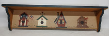 VINTAGE WOODEN WALL SHELF TOLE PAINTED BIRD HOUSES COUNTRY FREE SHIPPING