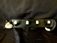 VTG Wooden Cat Clothes Coat Hat Rack Black & White 24" Pink Ear Cute