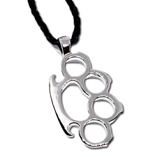 Knuckle Duster Necklace Pendant Brass Knuckles Faux - Leather Necklace Punk Rock