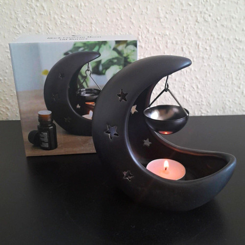 Black crescent moon stars - black,
