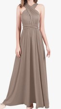 Floor Length Lycra multi ways Stretch Maxi Dress Med 14-16 lightBrown Brand New 