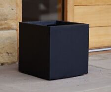 30cm Black Modern Cube Patio Planter Square Pot - Stonelite / Improved Fibreclay