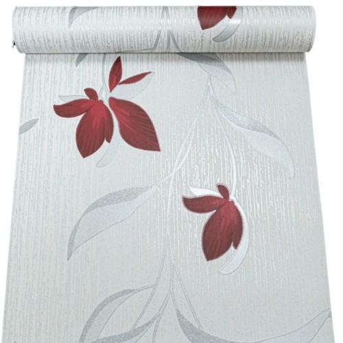 White silver floral wallpaper - silver,