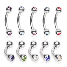 Curve Barbell Eyebrow Cartilage Snug Tragus Bar With Colour Gem Balls 