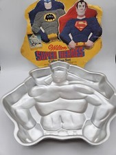 Wilton Super Heroes Cake Pan Batman & Superman Cake Tin  Vintage 1977 
