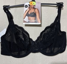 M&S UNDERWIRED, Non Padded MESH BALCONY Bra with LACE TRIMS In BLACK Size 32D