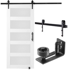 Uimoso Barn Door and Hardware Kit 36" x 84" Wood and Glass Sliding Barn Door Kit