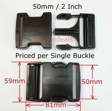 Side Release Clip Buckle for 50mm,  2 Inch Webbing Strap Black Delrin Plastic