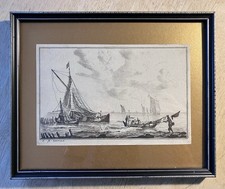 FISHERMEN SAILBOATS  Antique 1656 Original Etching By Reinier Nooms (Zeeman).