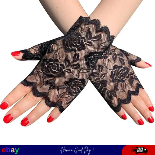 Ladies short lace gloves black - ladies,