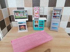 Mattel Barbie Dreamhouse Spare Furniture Bundle ~ Pink Bed, Kitchen, Television