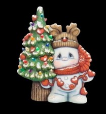 Sweet Love Snowman w/ Tree Pick a Painted or Unpainted Ceramic Bisque Clay Magic