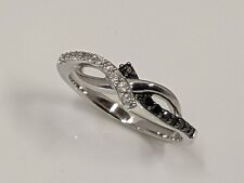 925 Sterling Silver Twist Crossover Black & White Diamond Set Ring - Hallmarked