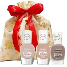 SALLY HANSEN NAIL VARNISH POLISH PURE VEGAN 3 X 10ML GIFT SET WITH BAG