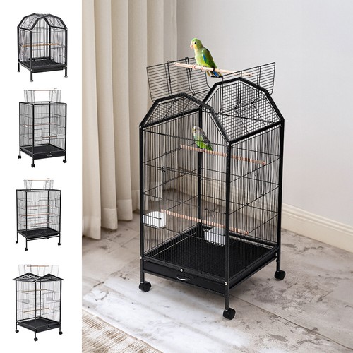 Open top parrot cage rolling - open,