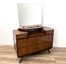 DRESSING TABLE Vintage Teak Large Tilting Mirror Glass Sliding FREE DELIVERY