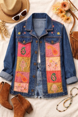 Vintage patchwork denim jacket - denim,