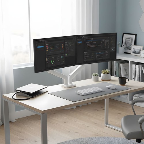 White dual monitor arm - dual,