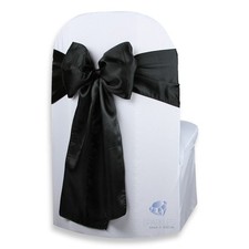 150 pcs Satin Chair Cover Bow Sash 108"x8" - Black - Wedding Party Banquet kj