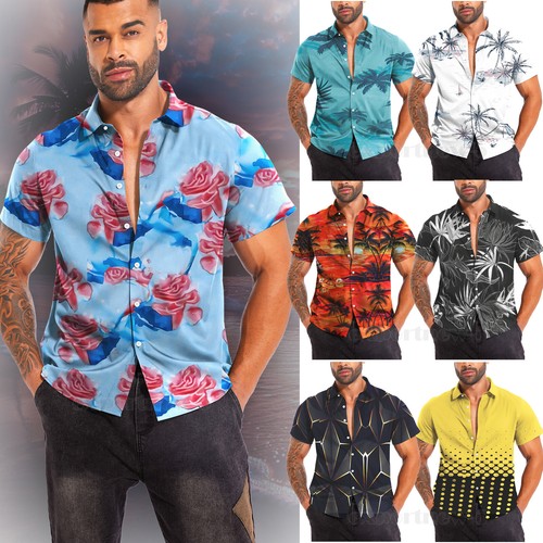 Mens hawaiian shirt stag beach - shirt,