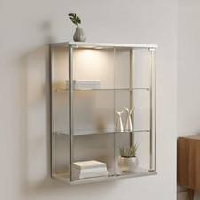 Silver Aluminium Wall Mounted Double Door Glass Display Cabinet with 2 Adjustabl