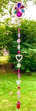 CRYSTAL GUARDIAN ANGEL SUNCATCHER-HOT PINK/CLEAR-HEART-12"-HANDCRAFTED- # 955