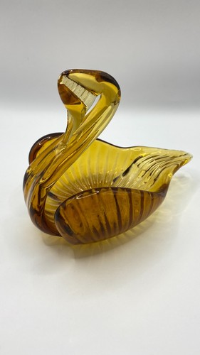 Amber art glass swan vtg - amber, retro