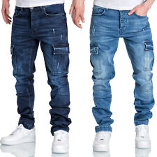 Mens Cargo Jeans Regular Slim Denim Trousers Destroyed 7985