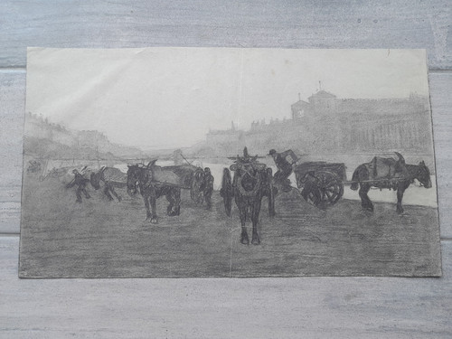 Old drawing city view quai - old,